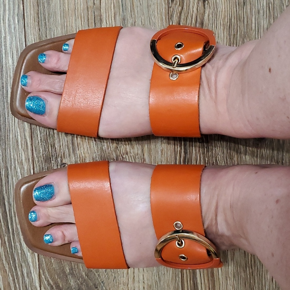 Franco Sarto Orange Slide Sandals - Picture 2 of 7